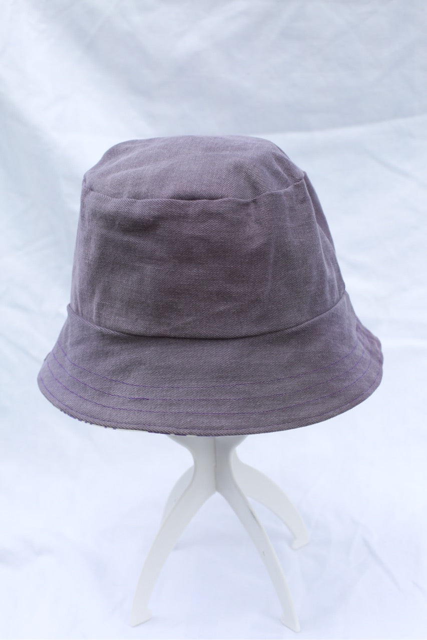 Handmade Reversible Bucket Hat -  Medium Purple Swirl and Purple Denim