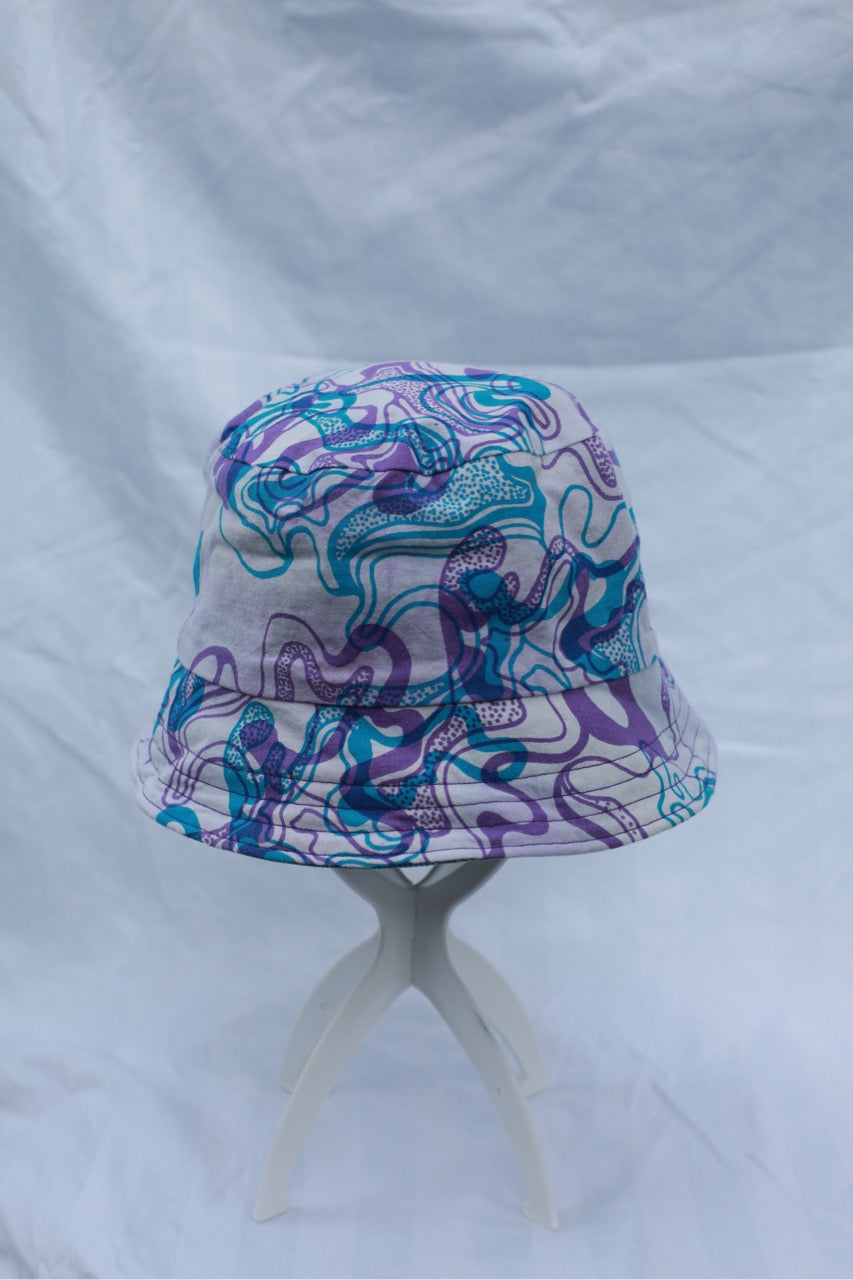 Handmade Reversible Bucket Hat -  Medium Purple Swirl and Denim