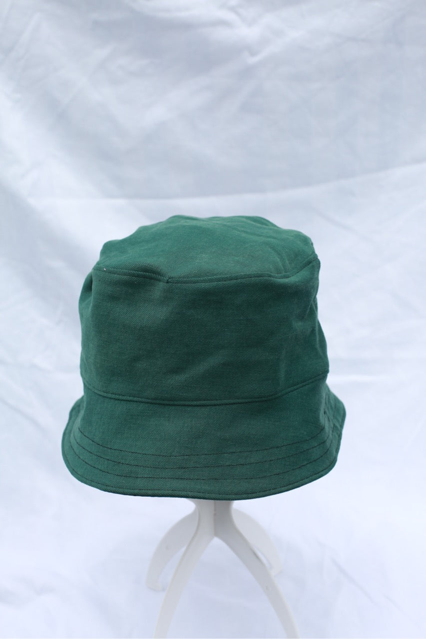 Handmade Reversible Bucket Hat -  Medium Green & Black Geometic and Green Denim