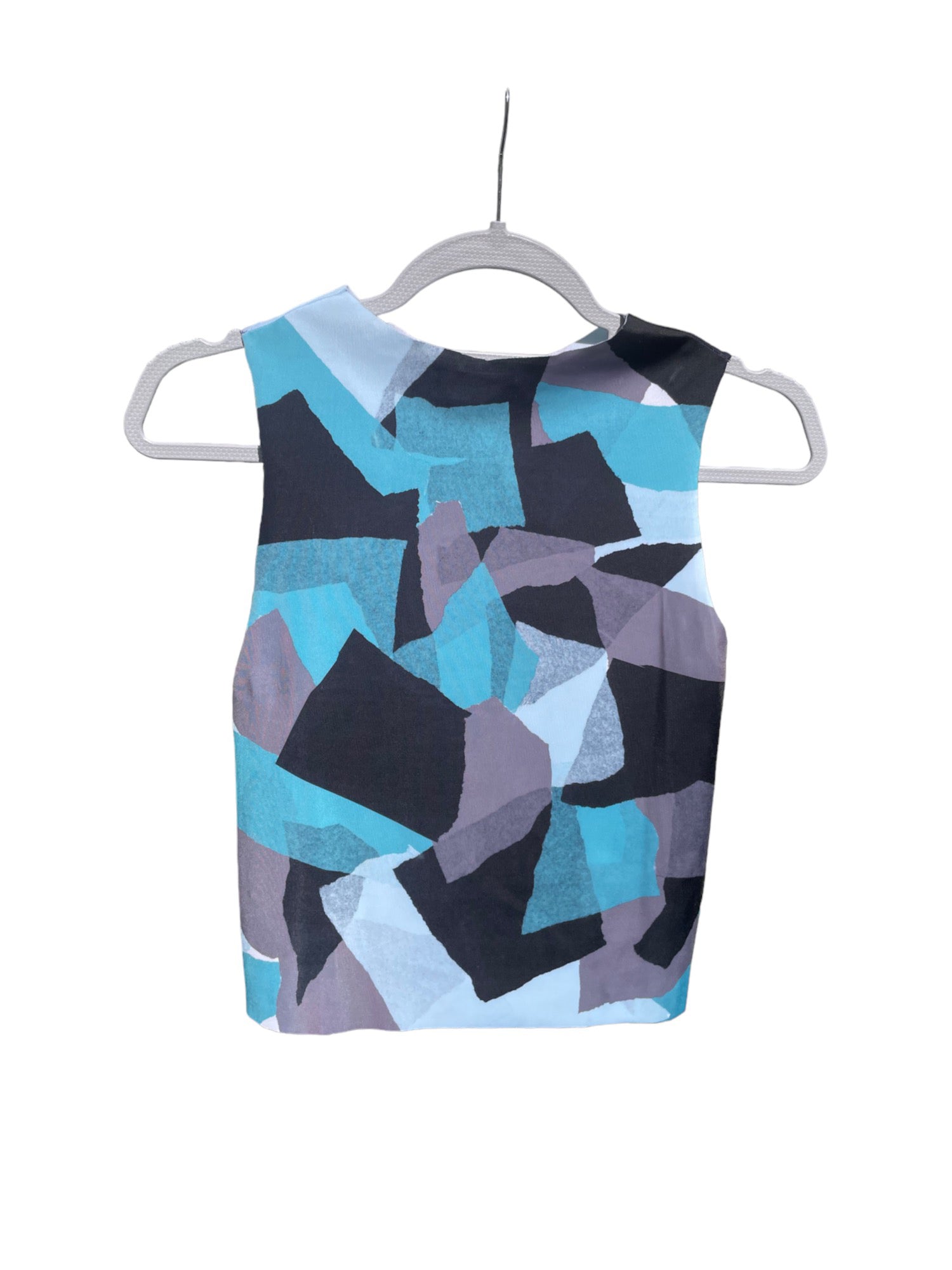 Printed Crop top | Blue & Black Patchwork | Medium